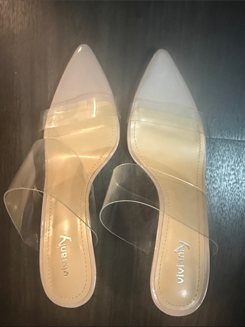 Vivianly Nude Clear Pointed Toe Slide Mules